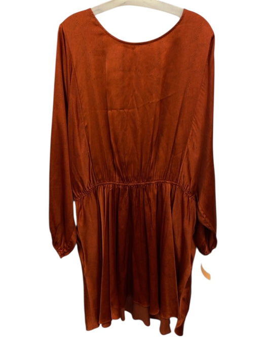 Caballero Size 2X Burnt Orange Viscose Blend Wide Neck Long Sleeve Printed Dress Burnt Orange / 2X