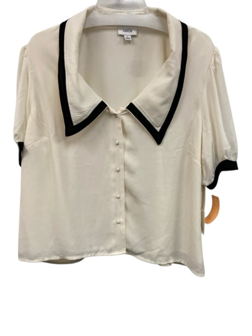 CeCe Size XL Ivory & Black Polyester Chelsea Collar Contrast Edging Crepe Top Ivory & Black / XL