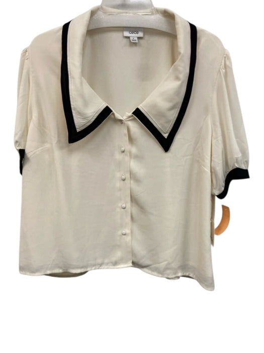 CeCe Size XL Ivory & Black Polyester Chelsea Collar Contrast Edging Crepe Top Ivory & Black / XL