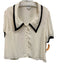 CeCe Size XL Ivory & Black Polyester Chelsea Collar Contrast Edging Crepe Top Ivory & Black / XL