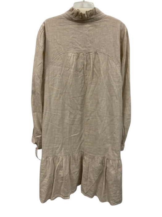 Tuckernuck Size XL Beige Linen V Neck Long Sleeve Pockets Knee length Dress Beige / XL