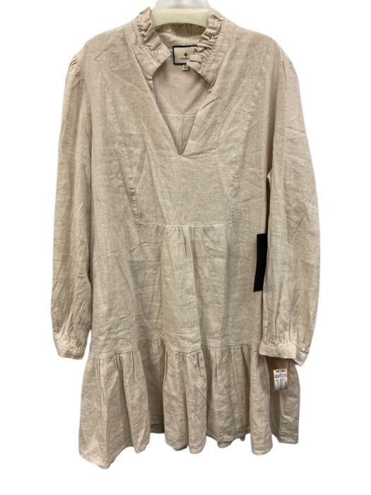 Tuckernuck Size XL Beige Linen V Neck Long Sleeve Pockets Knee length Dress Beige / XL