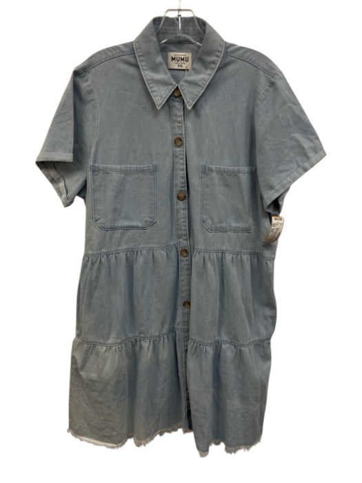 Show Me Your Mumu Size XXL Blue Cotton Button Front Denim Short Sleeve Dress Blue / XXL