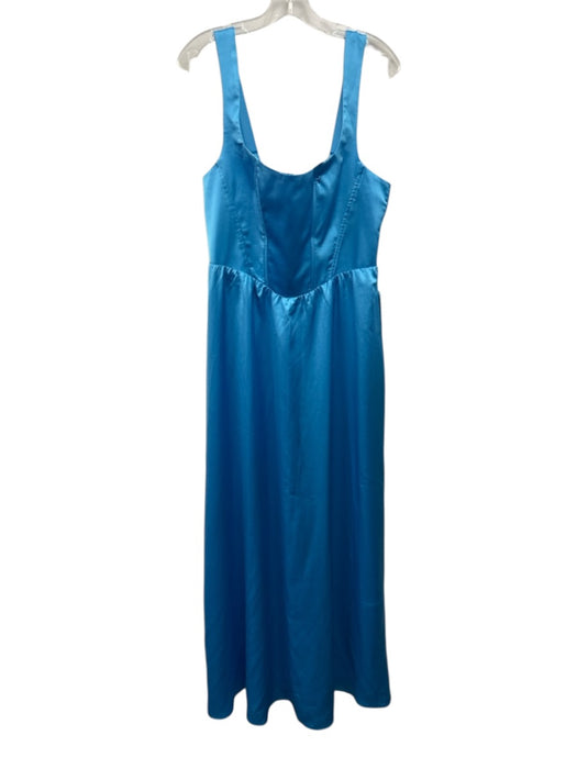 Show Me Your Mumu Size XXL Blue Polyester Square Neck Satin Zip Back Maxi Dress Blue / XXL