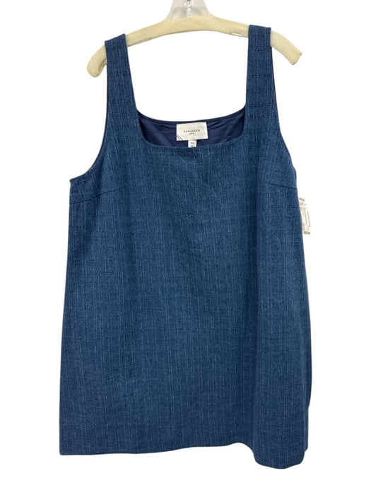 Pomander Place Size XXL Navy Cotton Blend Textured Sleeveless Square Neck Dress Navy / XXL
