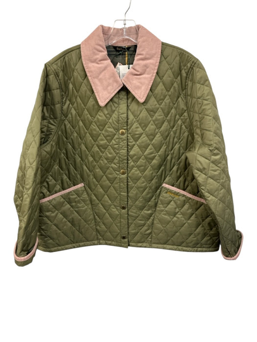 Barbour Size 14 Army Green Synthetic Quilted Collared Cropped Coat Army Green / 14
