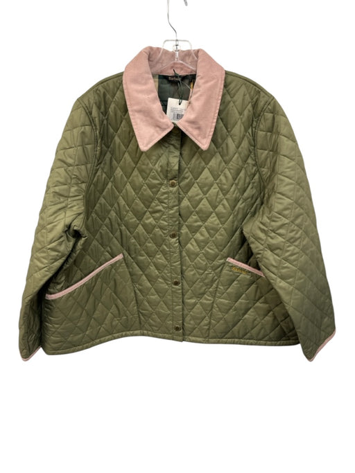 Barbour Size 16 Army Green Synthetic Quilted Collared Cropped Coat Army Green / 16