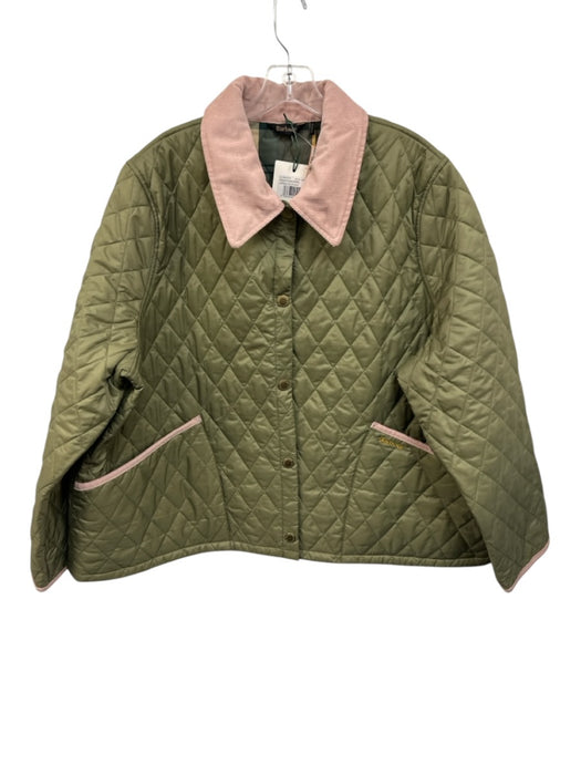 Barbour Size 16 Army Green Synthetic Quilted Collared Cropped Coat Army Green / 16