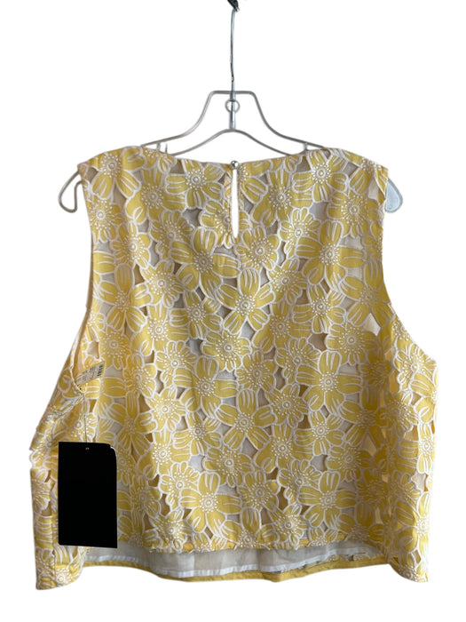 Tuckernuck Size XXL Yellow & White Cotton Blend Lined Sleeveless Floral Top Yellow & White / XXL