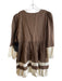 Tuckernuck Size XL Cream & Brown Linen & Cotton round split neck Side Zip Dress Cream & Brown / XL