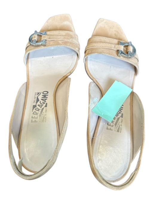 Salvatore Ferragamo Shoe Size 9 Tan & Silver Suede Block Heel Toggle Sandals Tan & Silver / 9