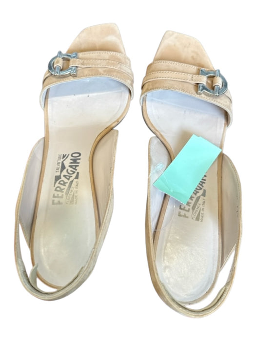Salvatore Ferragamo Shoe Size 9 Tan & Silver Suede Block Heel Toggle Sandals Tan & Silver / 9