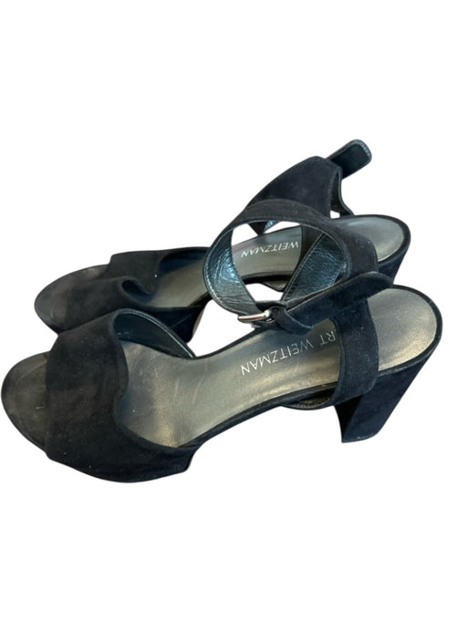 Stuart Weitzman Shoe Size 8.5 Black Suede Block Heel Ankle Strap Platform Heels Black / 8.5