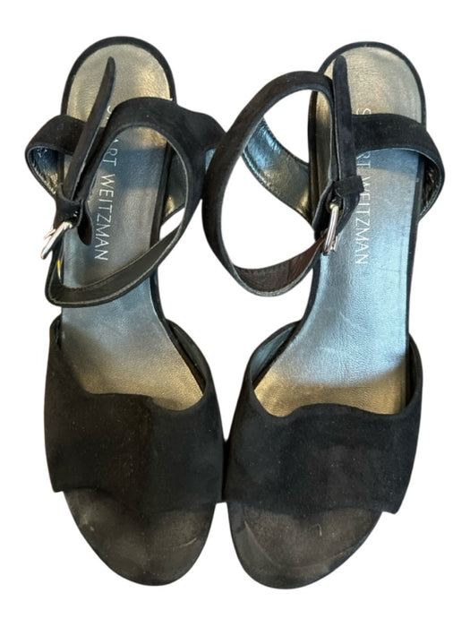 Stuart Weitzman Shoe Size 8.5 Black Suede Block Heel Ankle Strap Platform Heels Black / 8.5