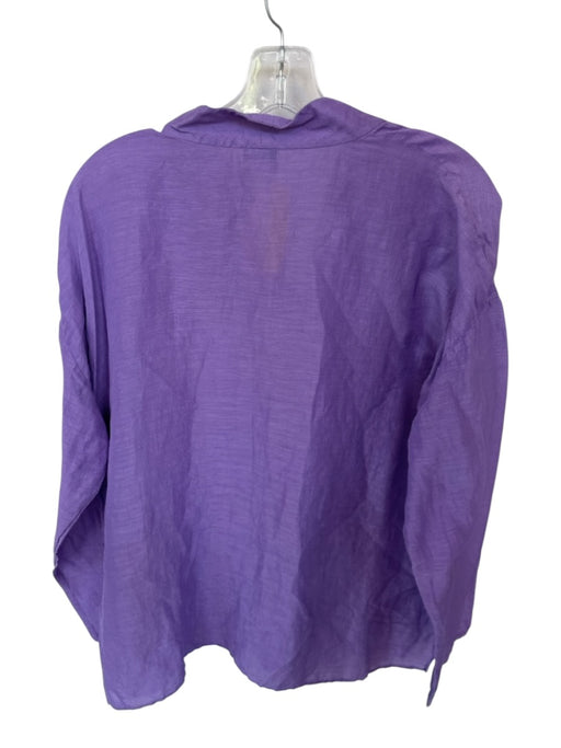 Eileen Fisher Size Est L Purple Silk Button Up Mock Neck Long Sleeve Top Purple / Est L