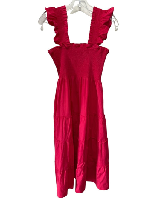 Hill House Size XS Red Cotton Ruffle Short Sleeve Smocked Bodice Floral Dress Red / XS
