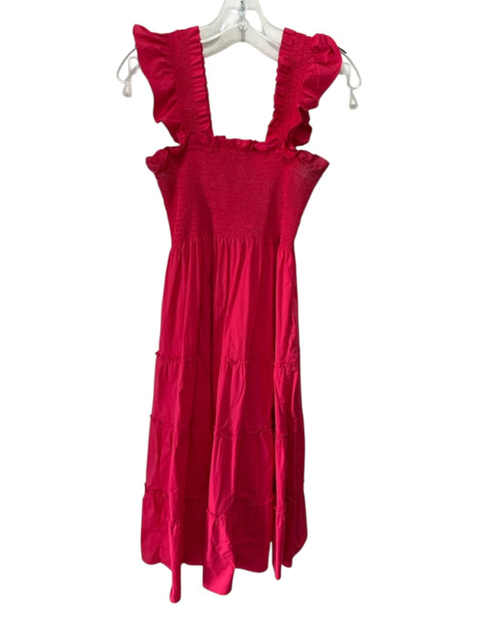 Hill House Size XS Red Cotton Ruffle Short Sleeve Smocked Bodice Floral Dress Red / XS