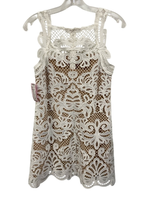 Self-Portrait Size 4 White & Beige Polyester Lace Overlay Sleeveless Dress White & Beige / 4