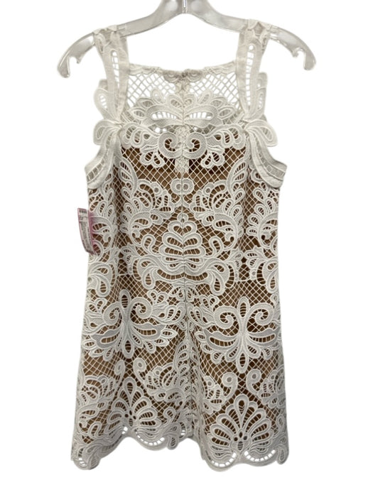 Self-Portrait Size 4 White & Beige Polyester Lace Overlay Sleeveless Dress White & Beige / 4