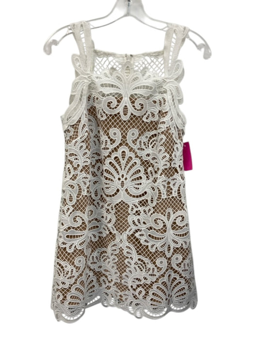 Self-Portrait Size 4 White & Beige Polyester Lace Overlay Sleeveless Dress White & Beige / 4
