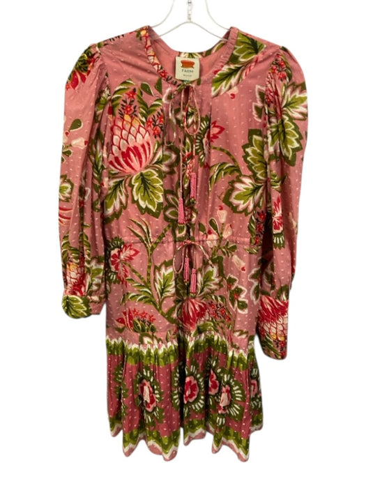 Farm Rio Size S Pink, Green & White Cotton Botanical Swiss Dot Dress Pink, Green & White / S