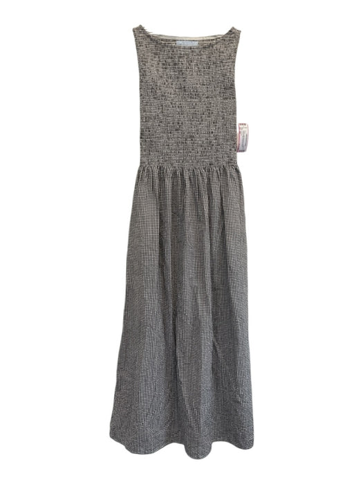 Hill House Size XS Brown & White Sleeveless Gingham Smocked Midi Dress Brown & White / XS