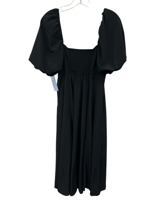 Hill House Size Small Black Polyester Short Puff Sleeve Shirred Back Midi Dress Black / Small