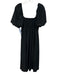 Hill House Size Small Black Polyester Short Puff Sleeve Shirred Back Midi Dress Black / Small