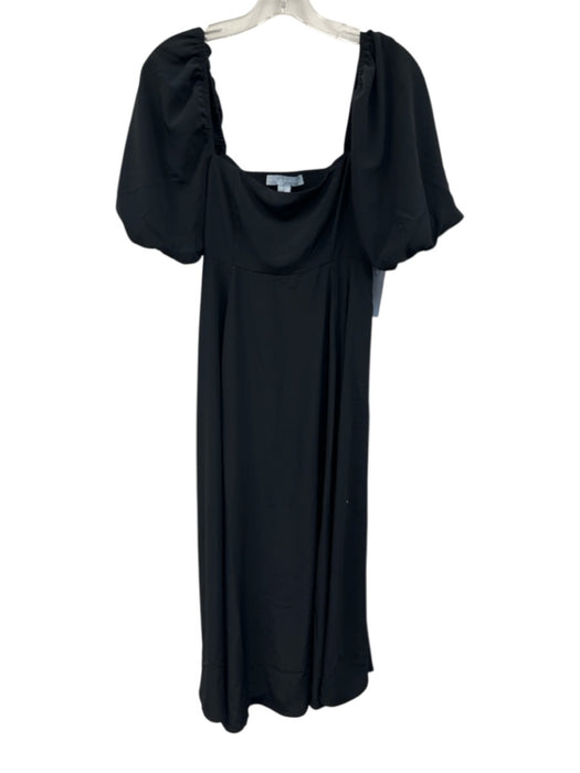 Hill House Size Small Black Polyester Short Puff Sleeve Shirred Back Midi Dress Black / Small