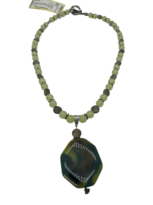 No Brand Light Green & Brown Stone Agate & Jade Silver Hardware Pendant Necklace Light Green & Brown