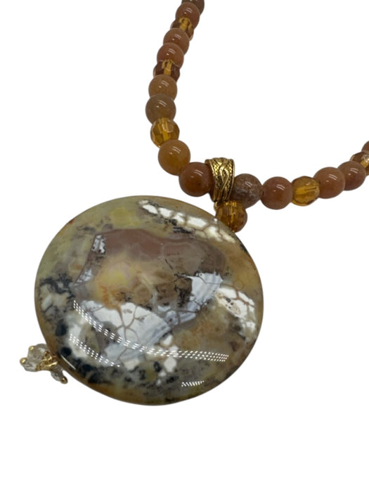 No Brand Orange Stone Amber Beaded Agate Pendant Necklace Orange