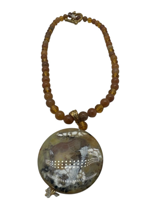 No Brand Orange Stone Amber Beaded Agate Pendant Necklace Orange