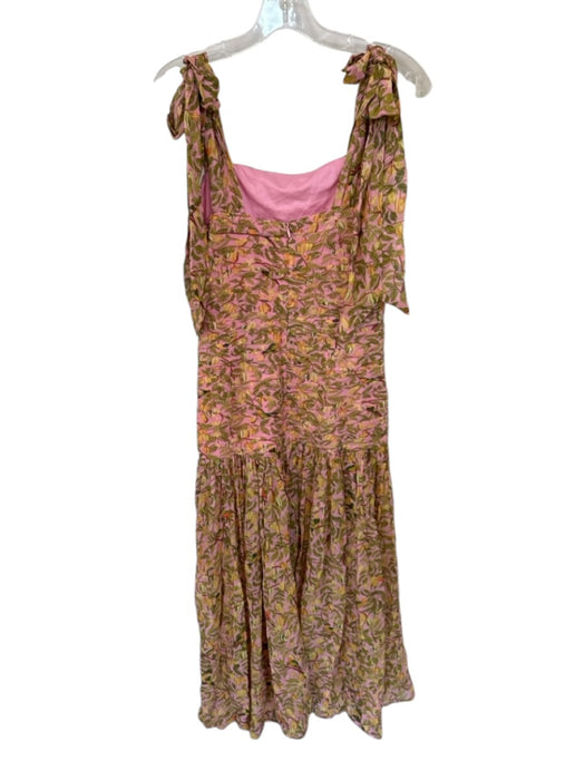 Farm Rio Size XL Pink & Green Viscose Flutter Sleeves Birds Pleated Waist Dress Pink & Green / XL