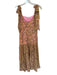 Farm Rio Size XL Pink & Green Viscose Flutter Sleeves Birds Pleated Waist Dress Pink & Green / XL