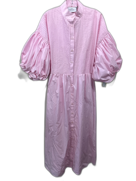 Marielle Size M/L Light Pink Cotton Pintucked Puff Sleeves Tie Detail Dress Light Pink / M/L