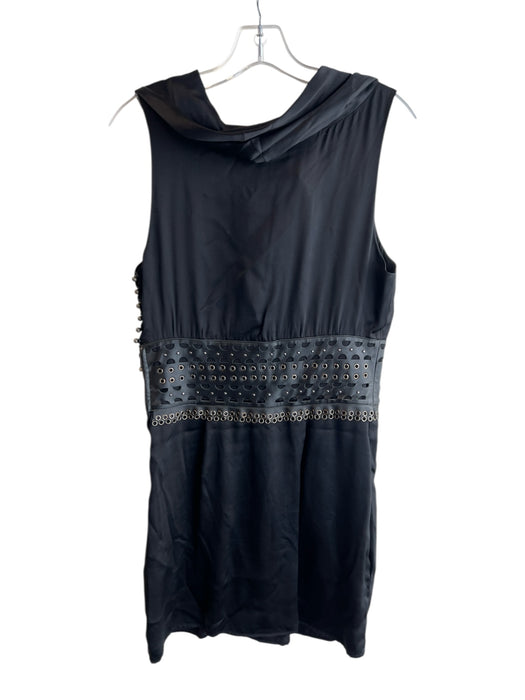 Sheri Bodell Size S Black Silk Cowl Neck Side Zip Leather Detail Dress Black / S