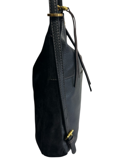 Hobo Black Leather Suede Gold Tone Hardware Zip Top Convertible Bag Black