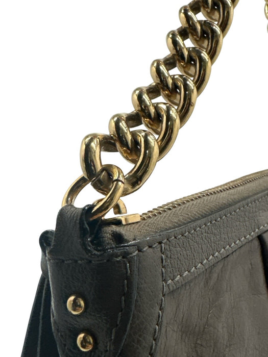 Marc Jacobs Chocolate Brown Leather Gold Tone Hardware Zip Top Chain Strap Bag Chocolate Brown