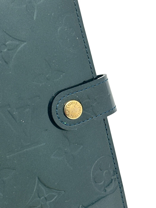 Louis Vuitton Dark Emerald Green Patent Leather Logo Embossed Agenda Wallets Dark Emerald Green