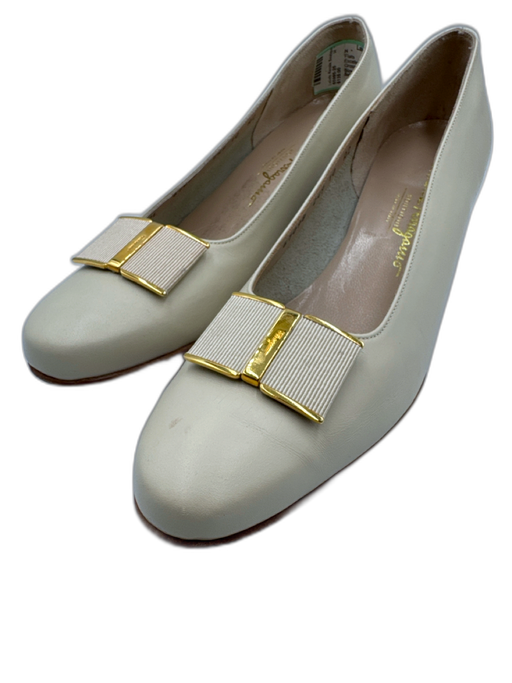 Salvatore Ferragamo Shoe Size 10 Cream & Gold Leather Grossgrain ribbon Flats Cream & Gold / 10