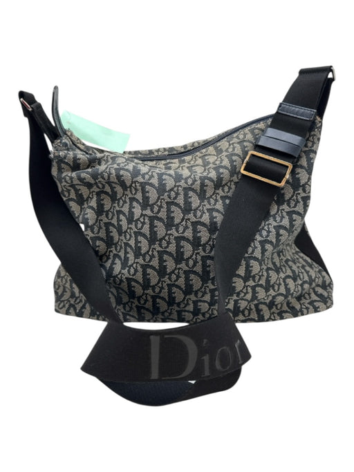Christian Dior Blue, Gray & Black Canvas jaquard Logo Zip Top Crossbody Bag Blue, Gray & Black / Large