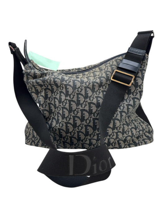 Christian Dior Blue, Gray & Black Canvas jaquard Logo Zip Top Crossbody Bag Blue, Gray & Black / Large