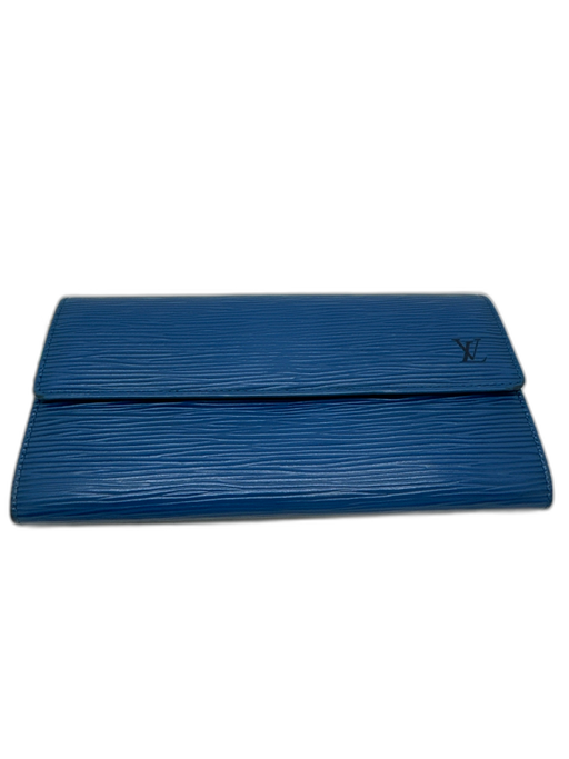 Louis Vuitton Blue Epi Leather Logo Snap Closure Zip Close Compartment Wallets Blue