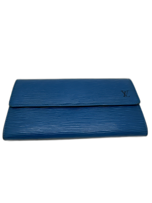 Louis Vuitton Blue Epi Leather Logo Snap Closure Zip Close Compartment Wallets Blue