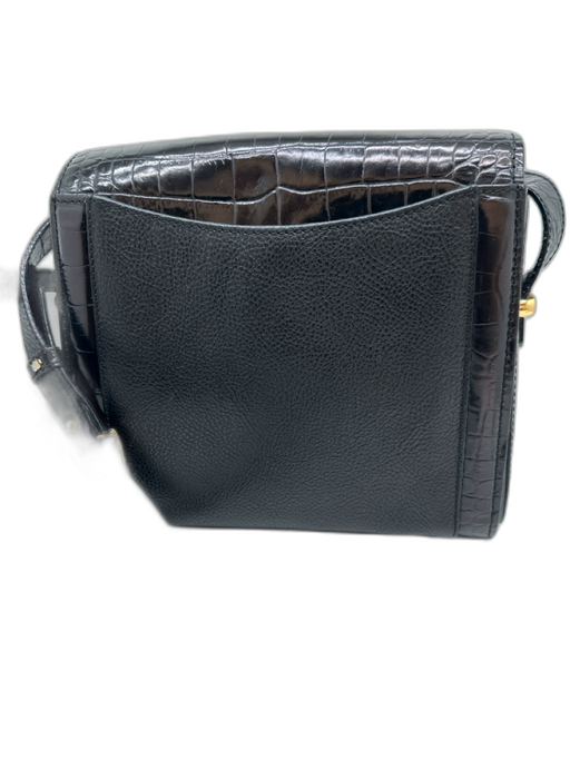 Bally Black Leather Croc Embossed Pebbled Gold Hardware Crossbody Bag Black / Small