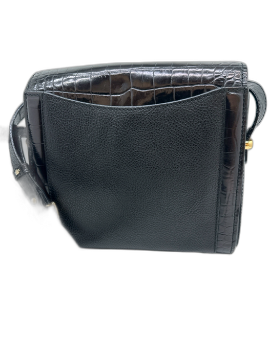 Bally Black Leather Croc Embossed Pebbled Gold Hardware Crossbody Bag Black / Small