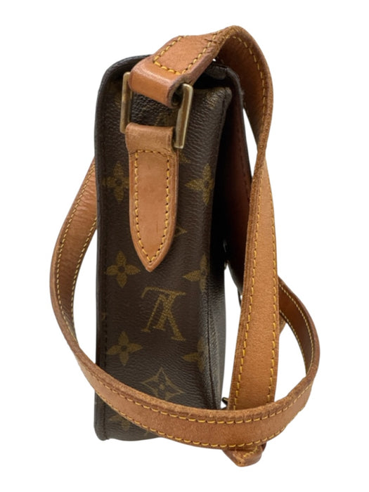Louis Vuitton Brown & Tan Coated Canvas Brass Hardware Monogram Crossbody Bag Brown & Tan / Small