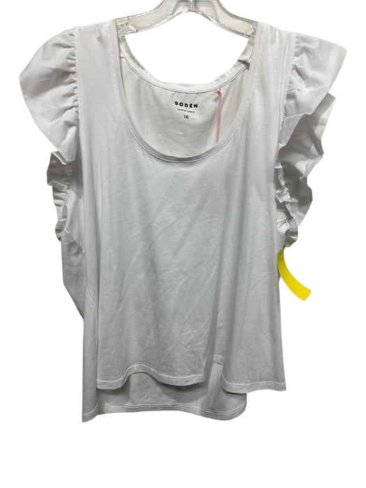 Boden Size 12 White Cotton Blend Ruffle Cap Sleeve U Neck Top White / 12