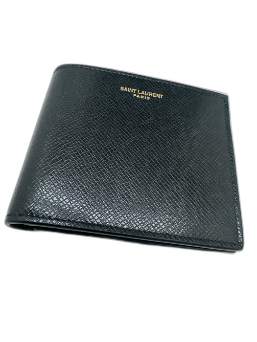 Saint Laurent Black Leather Saffiano Logo Bifold Compartment Wallets Black