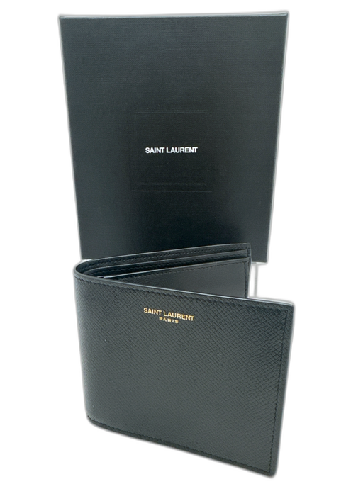 Saint Laurent Black Leather Saffiano Logo Bifold Compartment Wallets Black